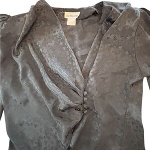 Editions Black Jacquard Wrap Blouse • Satin Look/ 80’s